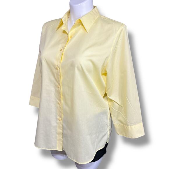 Foxcroft Womens Blouse Button Down Top Wrinkle Free Shaped Fit Collared Yellow - Picture 5 of 8